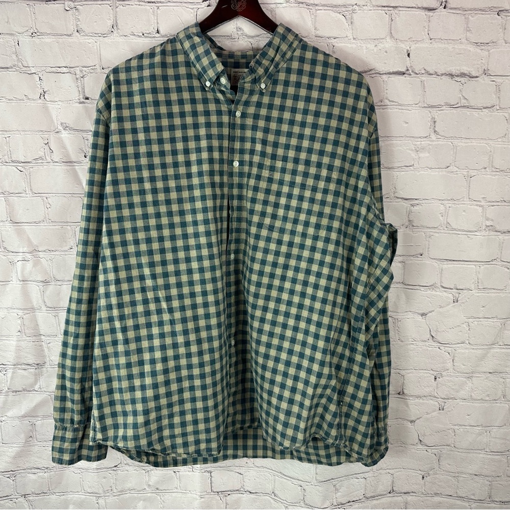 sewn for J. Crew Blue tan Checkered classic secret wash Shirt sz XXL H4710